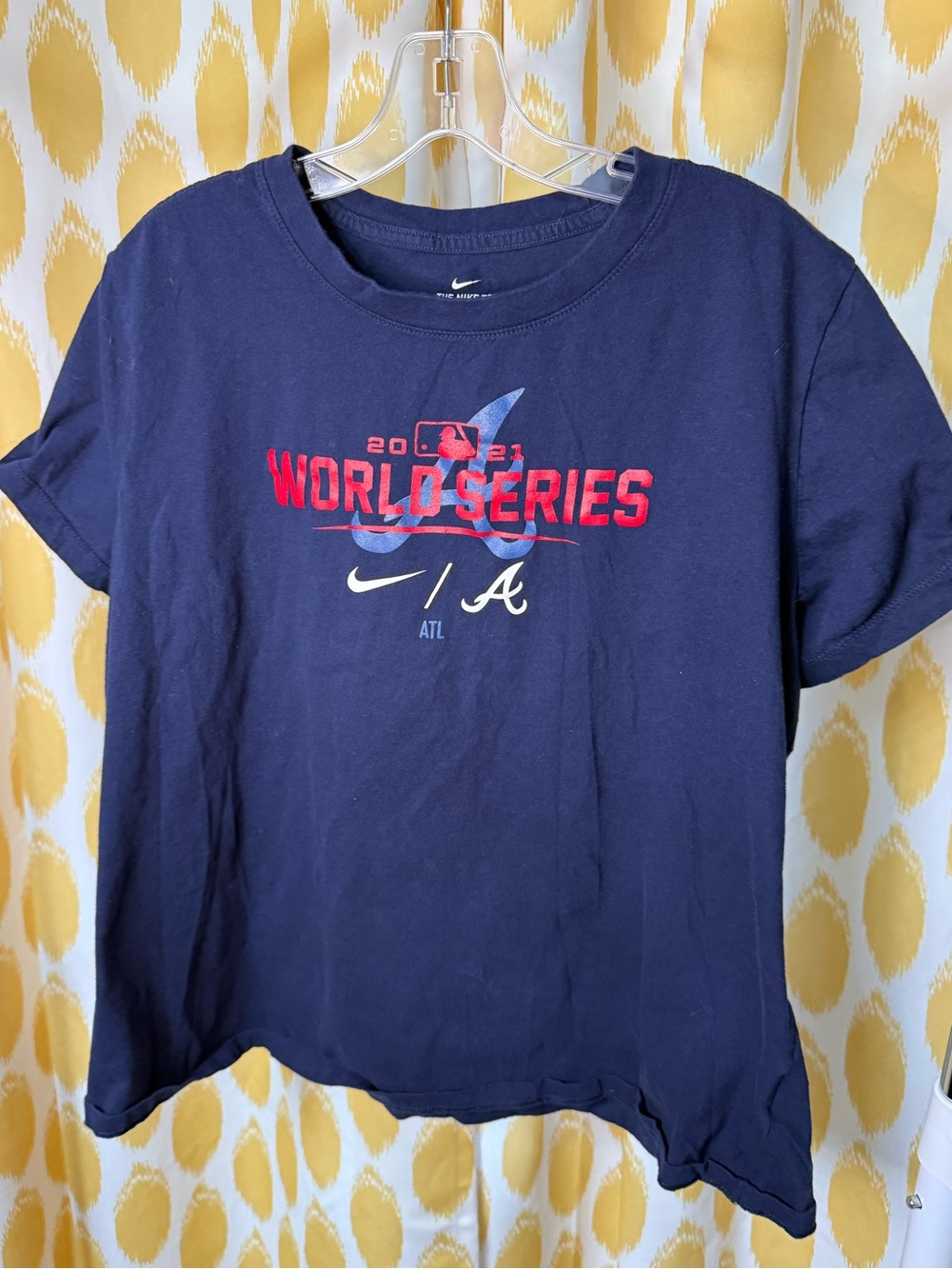 Nike Braves Navy Blue World Series Graphic Tee with Red & White Accents